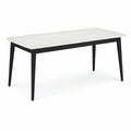 Rektangulært spisebord 140 x 80 x 75 cm med hvid keramisk bordplade og sort stålstel