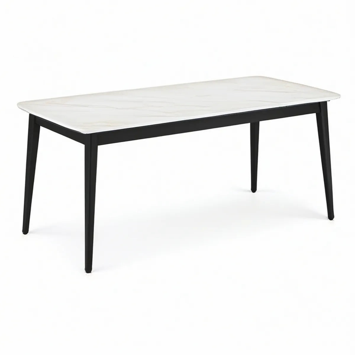 Rektangulært spisebord 140 x 80 x 75 cm med hvid keramisk bordplade og sort stålstel