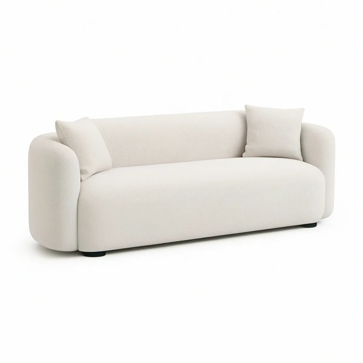2-personers sofa med afrundet design i cremehvid bouclé, 180 x 88 x 74 cm