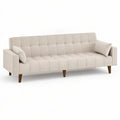 3-personers sofa 210 x 86 x 85 cm i cremefarvet polyester med brune træben