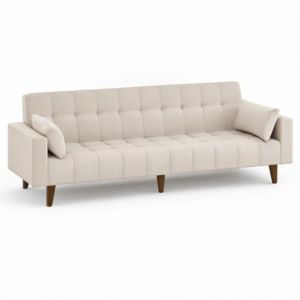 3-personers sofa 210 x 86 x 85 cm i cremefarvet polyester med brune træben
