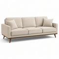 3-personers sofa i beige med valnøddebrune detaljer, 220 x 90 x 84 cm