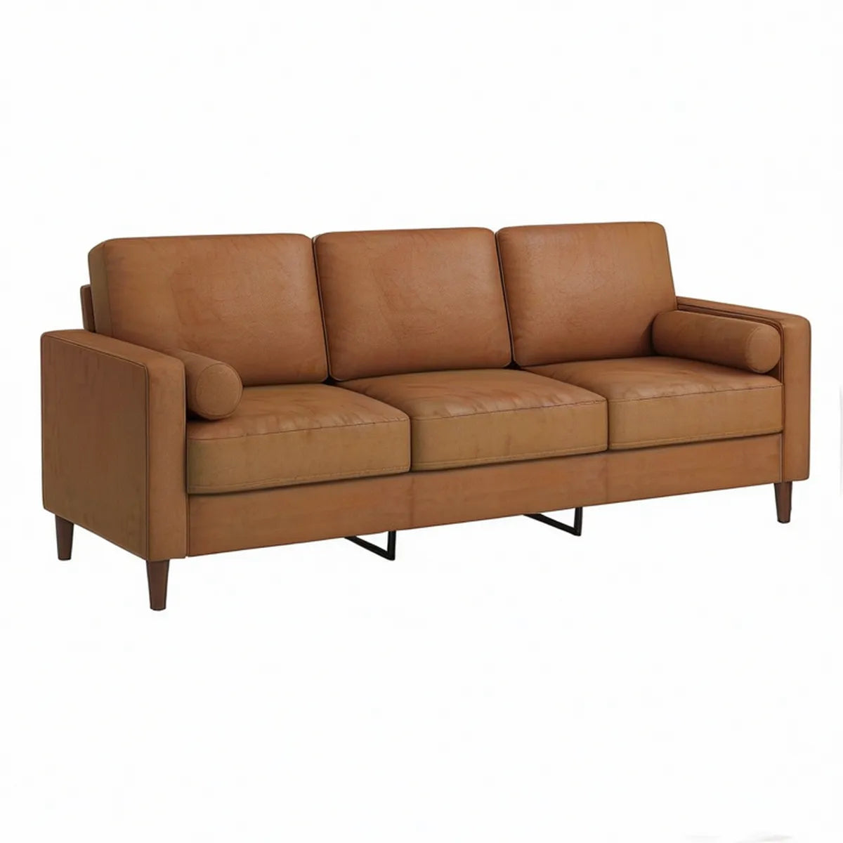 3-personers PU-lædersofa i cognacbrun, 220 x 90 x 85 cm