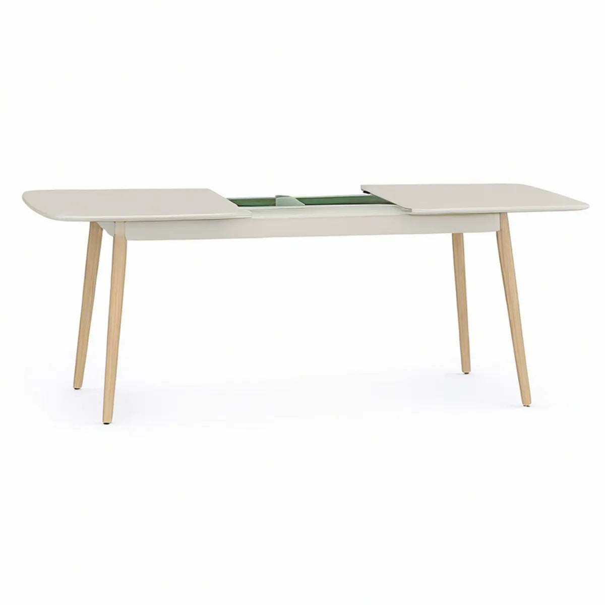 Udtrækkeligt spisebord 120-160 x 80 x 75 cm, hvid med ben i naturfarvet bøgetræ