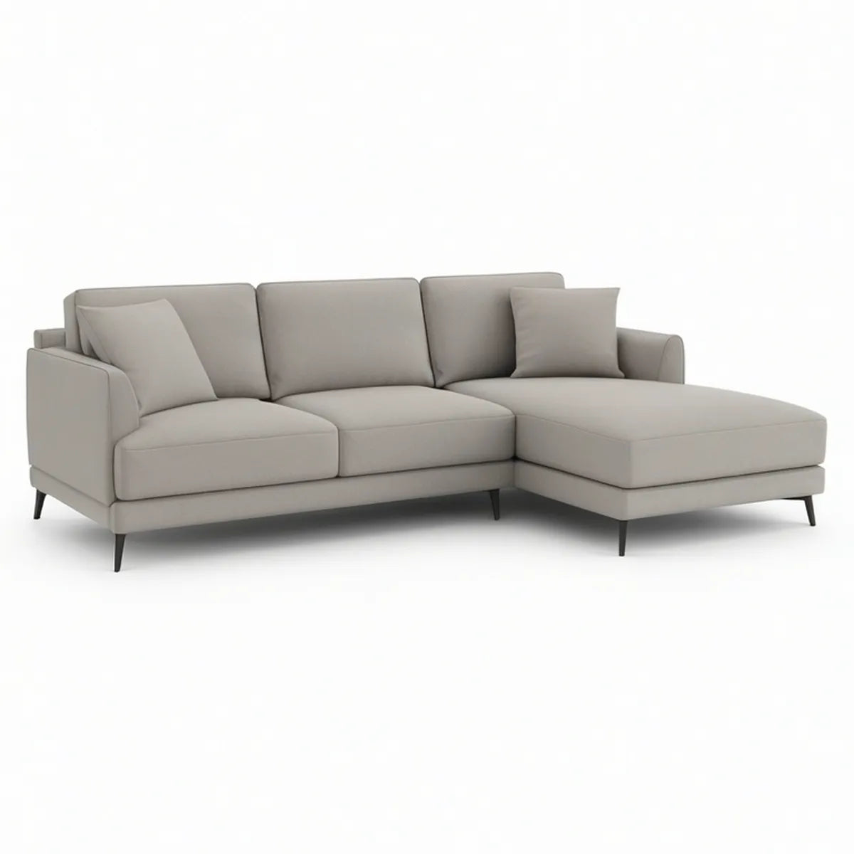 Højrevendt hjørnesofa med chaiselong, lysegrå, 260 x 160 x 85 cm