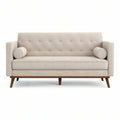 2-personers sofa med knapstoppet ryglæn og runde puder, creme/brun, 160 x 80 x 84 cm