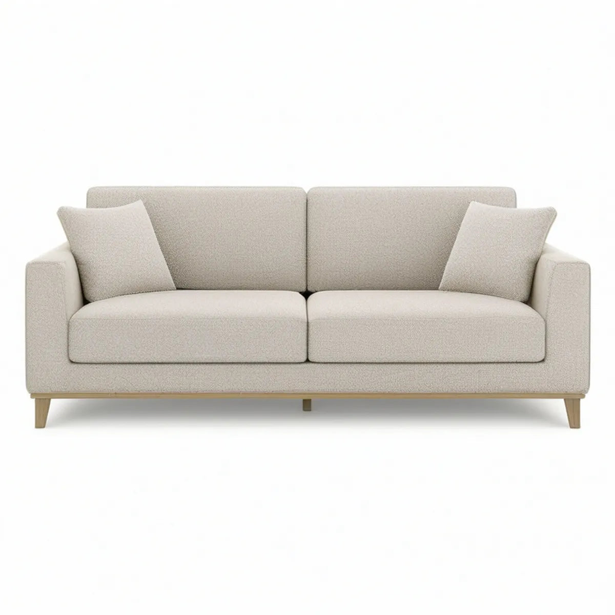 3-personers sofa med 2 pyntepuder i beige bouclé, 210 x 88 x 82 cm