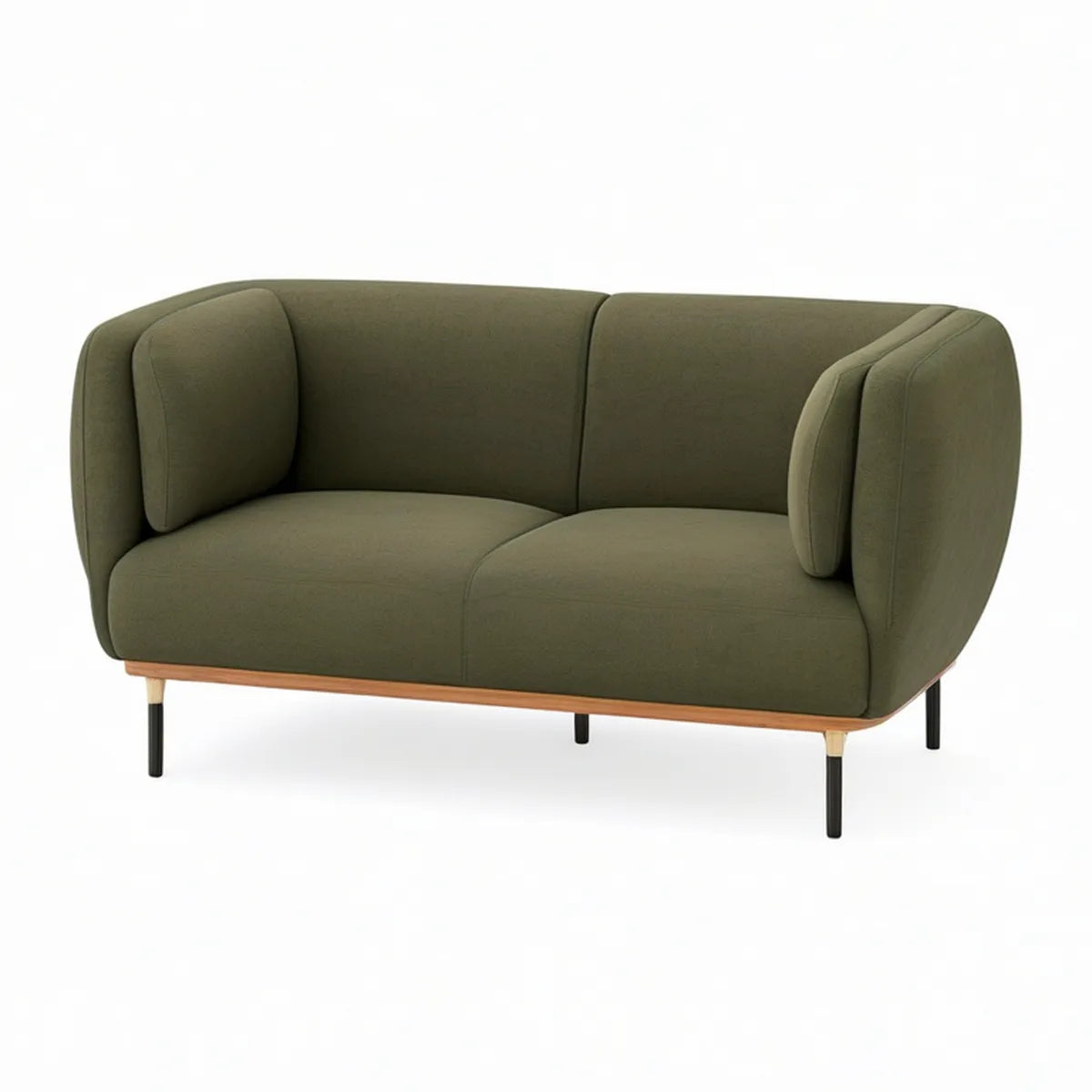 2-personers sofa med afrundet design, olivengrønt polyesterbetræk, 160 x 85 x 80 cm