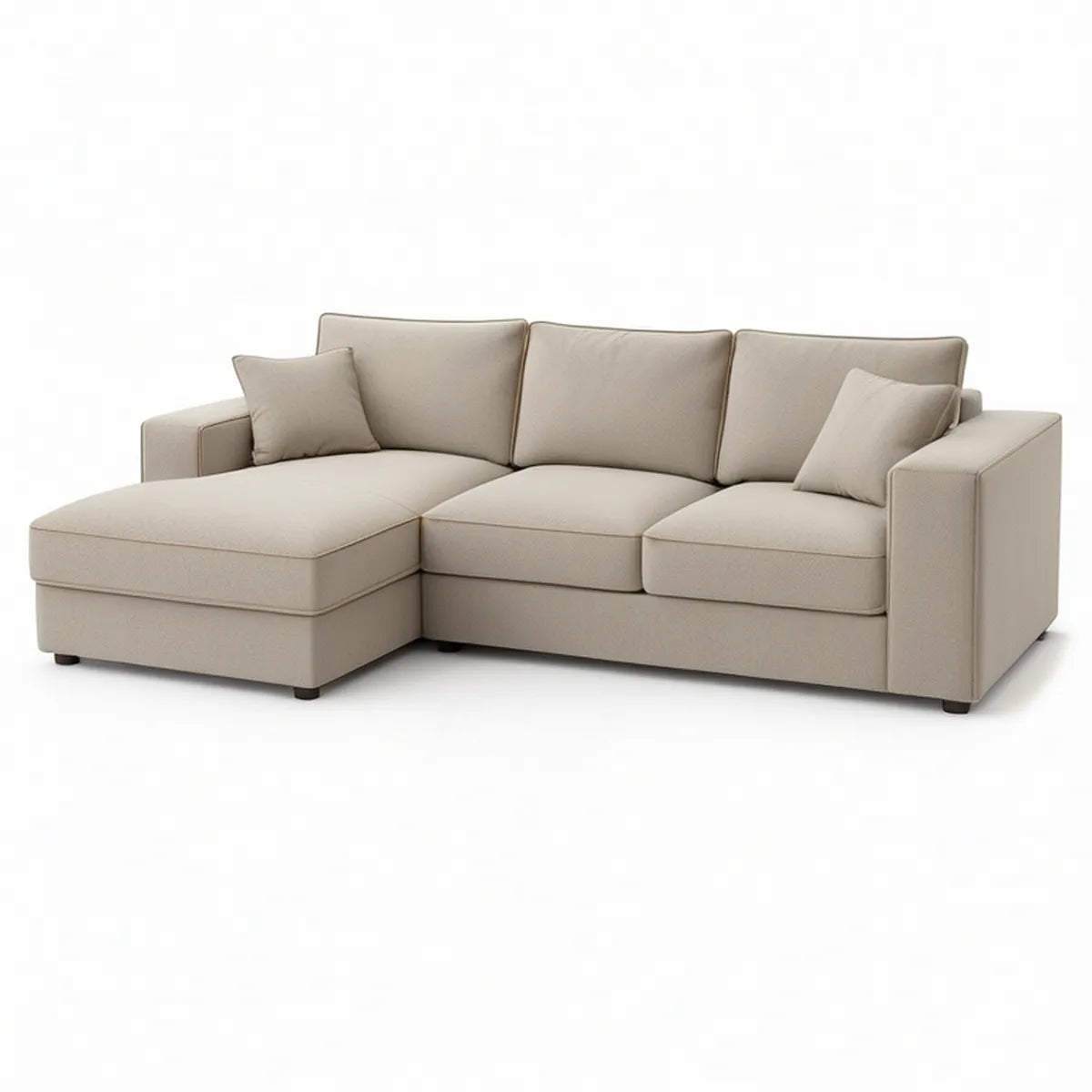 Beige hjørnesofa med venstrevendt chaiselong i polyester, 250 x 160 x 85 cm