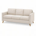 3-personers sofa i naturhvid polyester med naturbrune træben, 200 x 85 x 85 cm