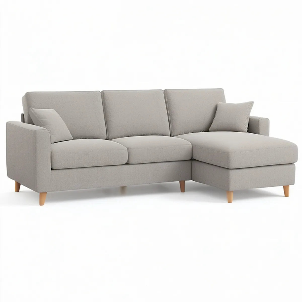 Lysegrå hjørnesofa med højrevendt chaiselong 240 x 150 x 85 cm